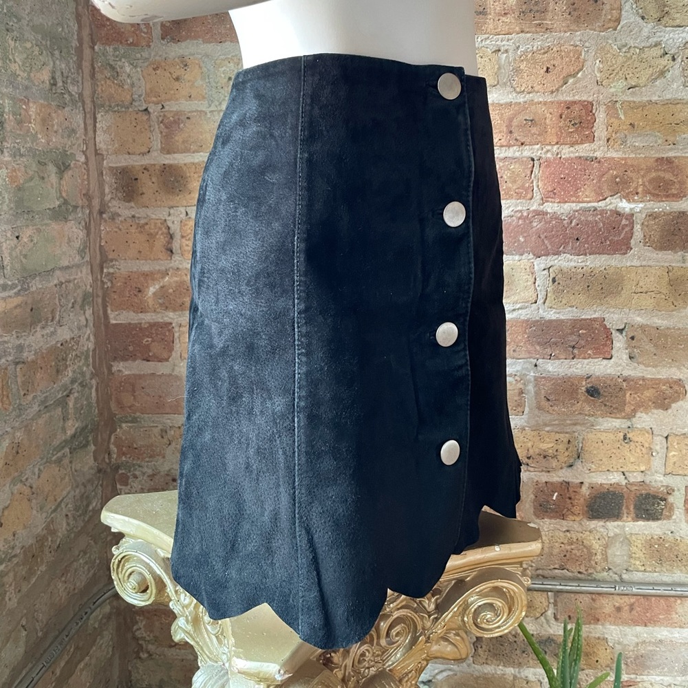 Black ASOS Real Suede Mini Skirt w/ Scalloped Hem